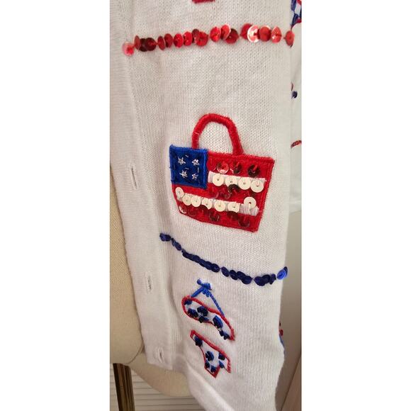 Vintage Jack B Quick M Patriotic Election Knit Sweater Cardigan-Sequined-Beaded - Picture 4 of 5